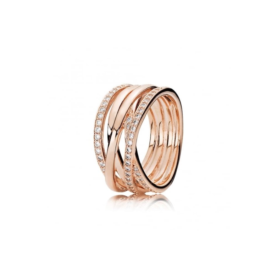 Rose Sparkling & Polished Lines Ring Pandora NZ