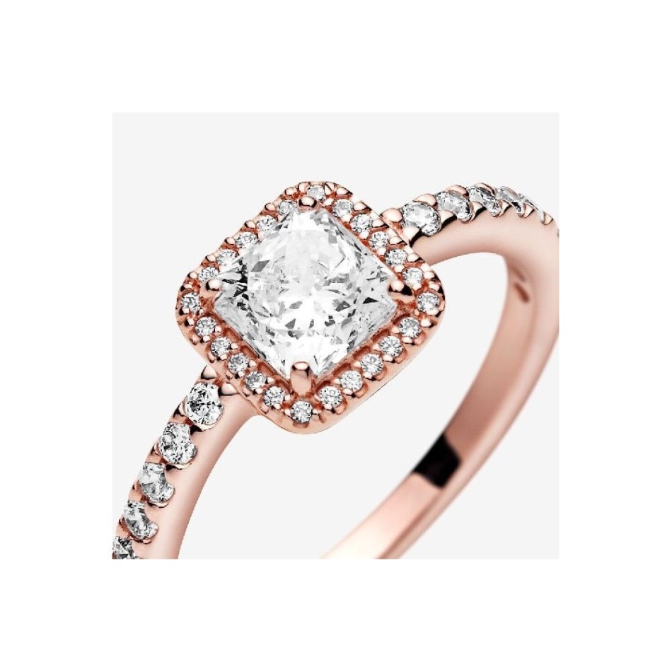 Rose Square Sparkle Halo Pandora NZ Ring