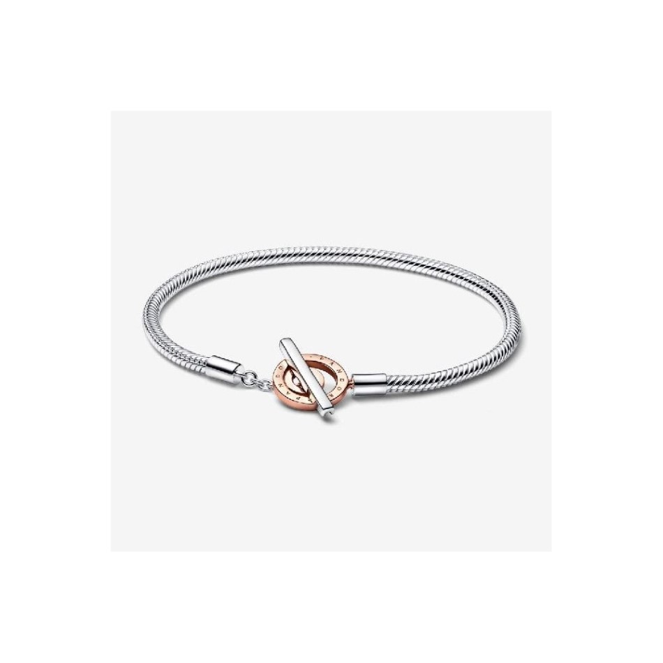 Signature Two-Tone Logo T-Bar Snake Chain Bracelet Pandora NZ