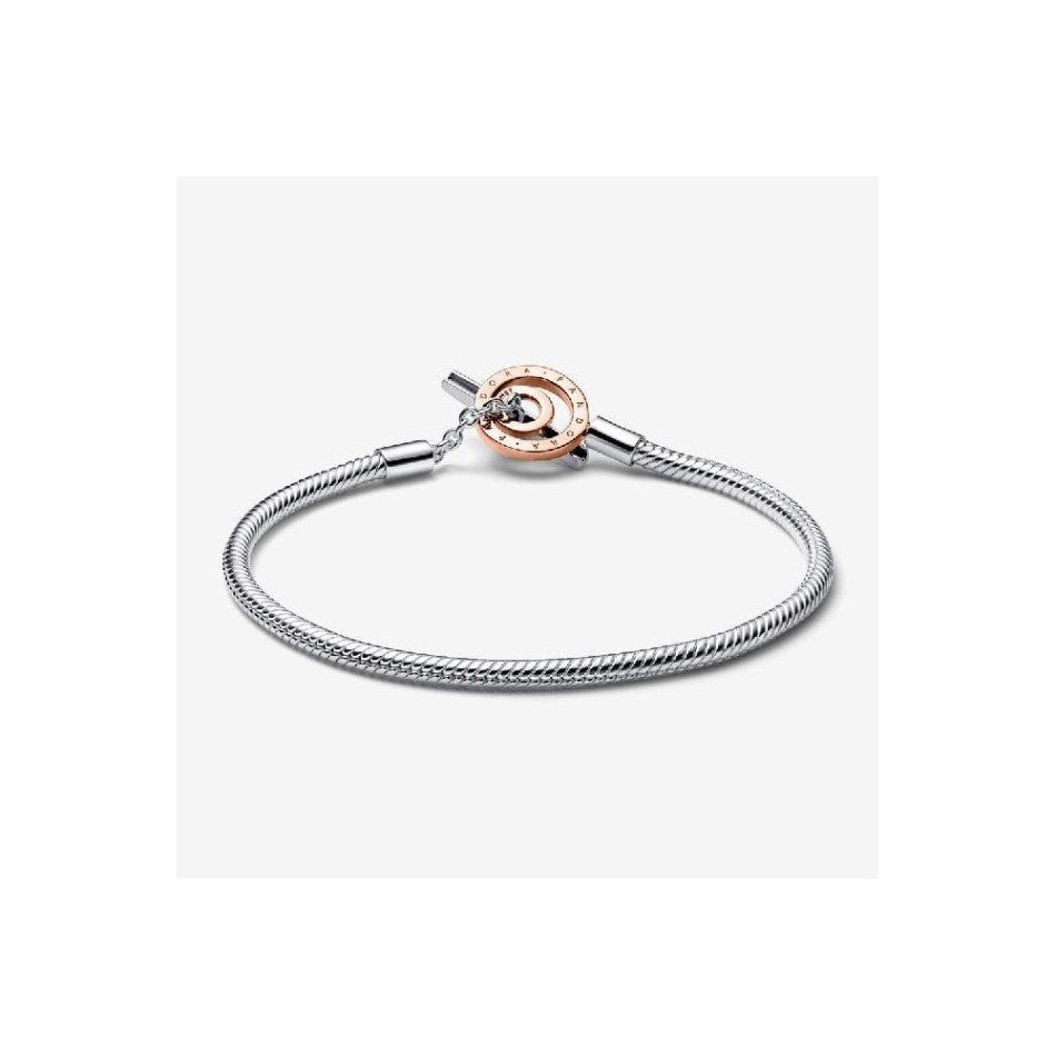 Signature Two-Tone Logo T-Bar Snake Chain Bracelet Pandora NZ