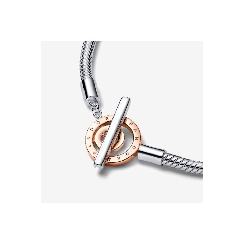 Signature Two-Tone Logo T-Bar Snake Chain Bracelet Pandora NZ