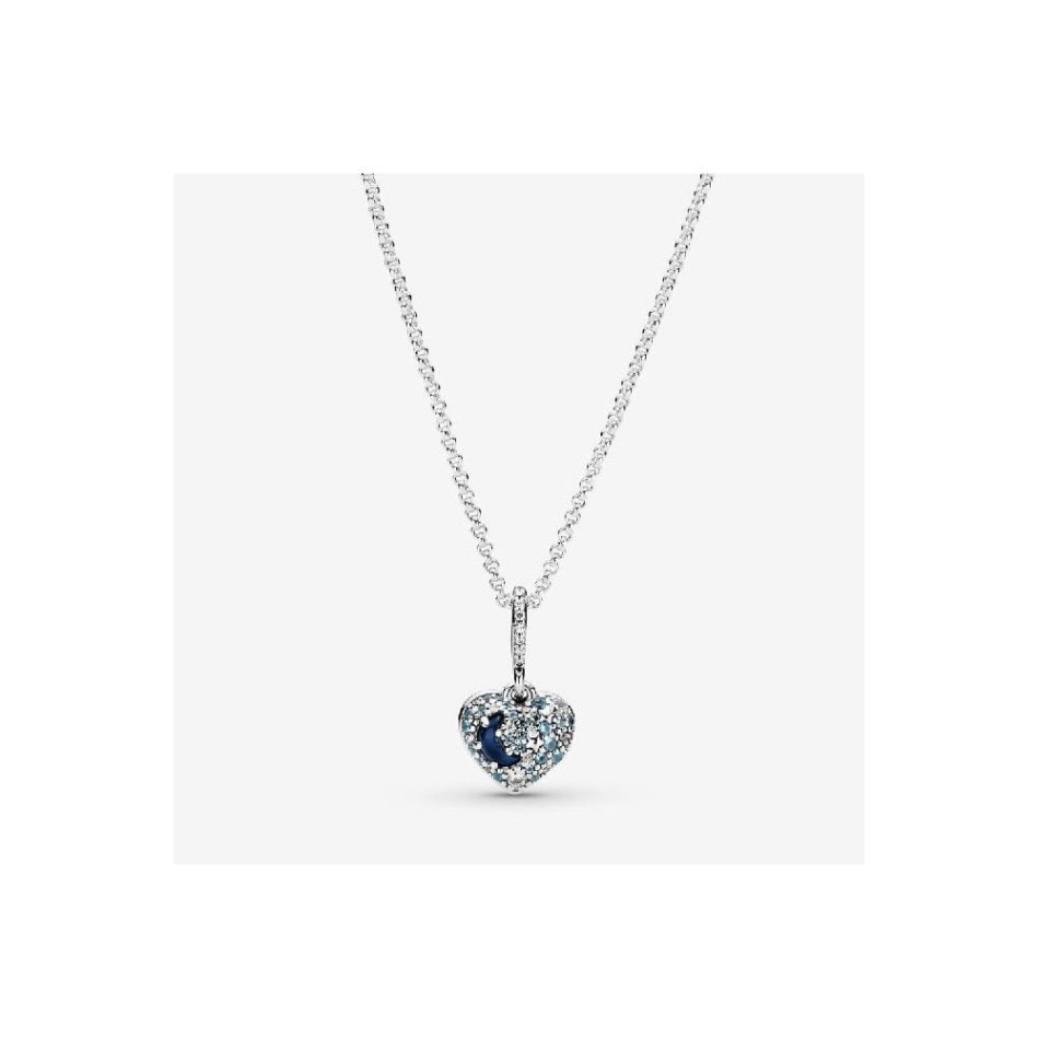 Sparkling Blue Moon & Stars Heart Necklace Pandora NZ