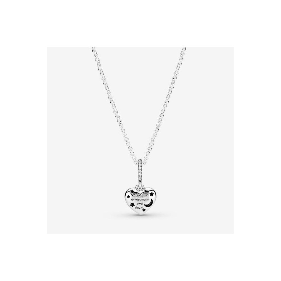 Sparkling Blue Moon & Stars Heart Necklace Pandora NZ