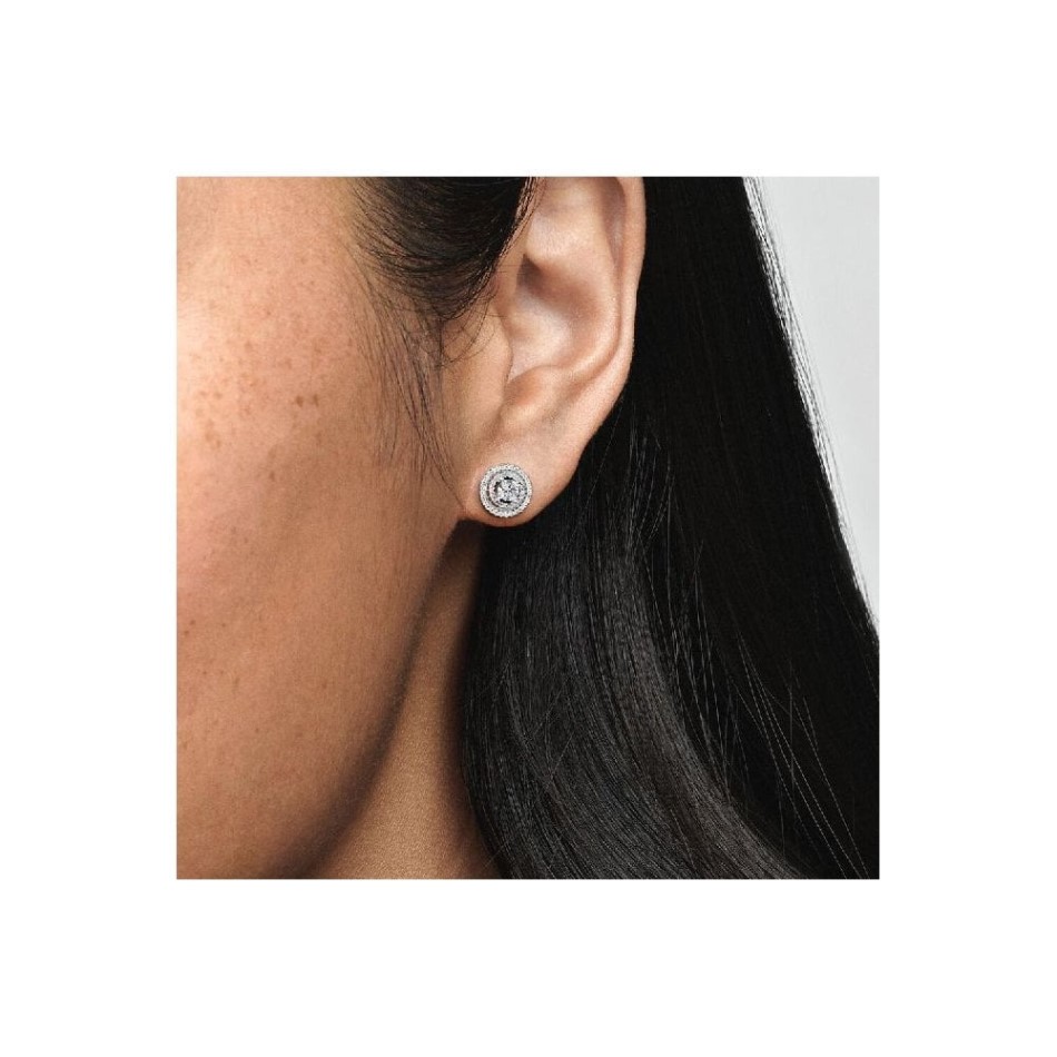 Sparkling Double Halo Stud Earrings Pandora NZ