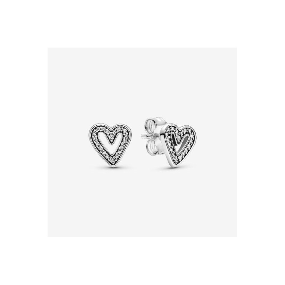 Sparkling Freehand Heart Stud Earrings Pandora NZ