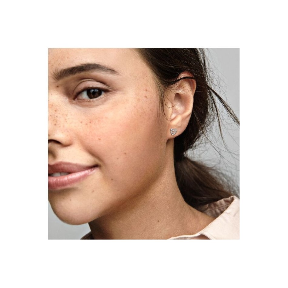 Sparkling Freehand Heart Stud Earrings Pandora NZ