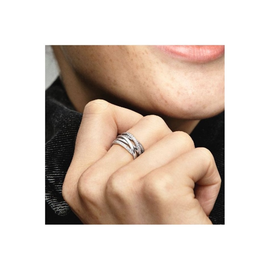 Sparkling & Pandora NZ Brand Polished Lines Ring