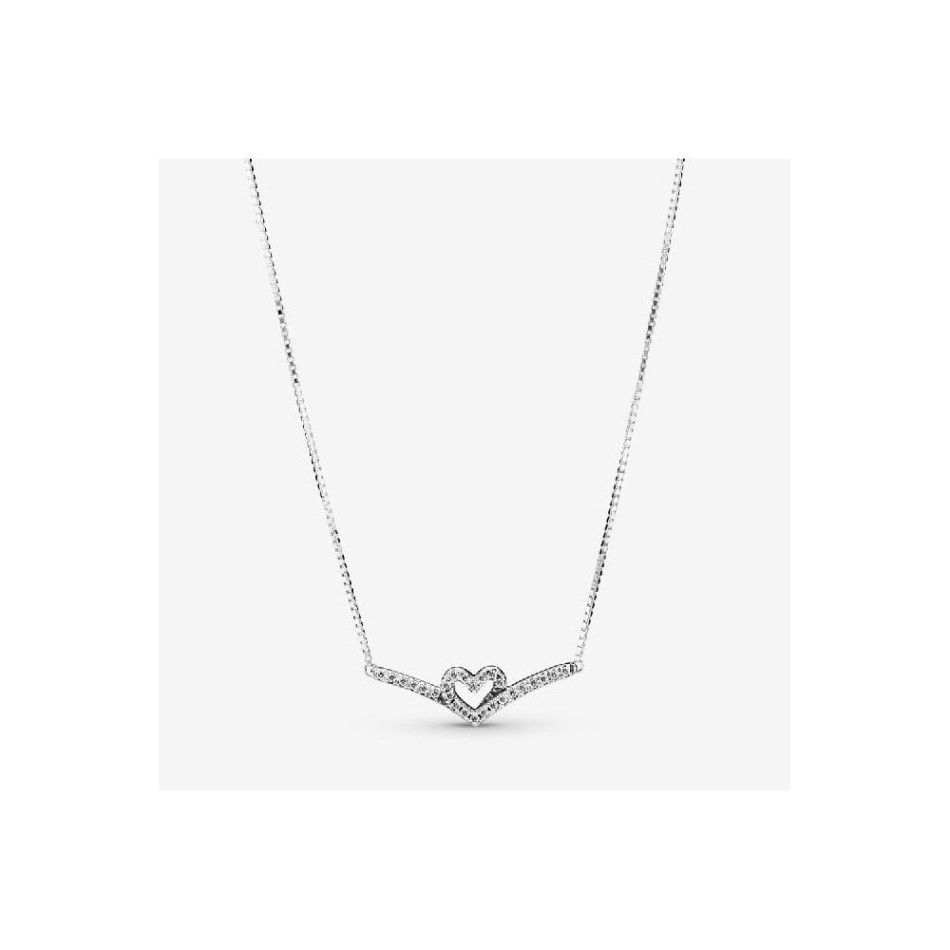 Sparkling Wishbone Heart Necklace Pandora NZ