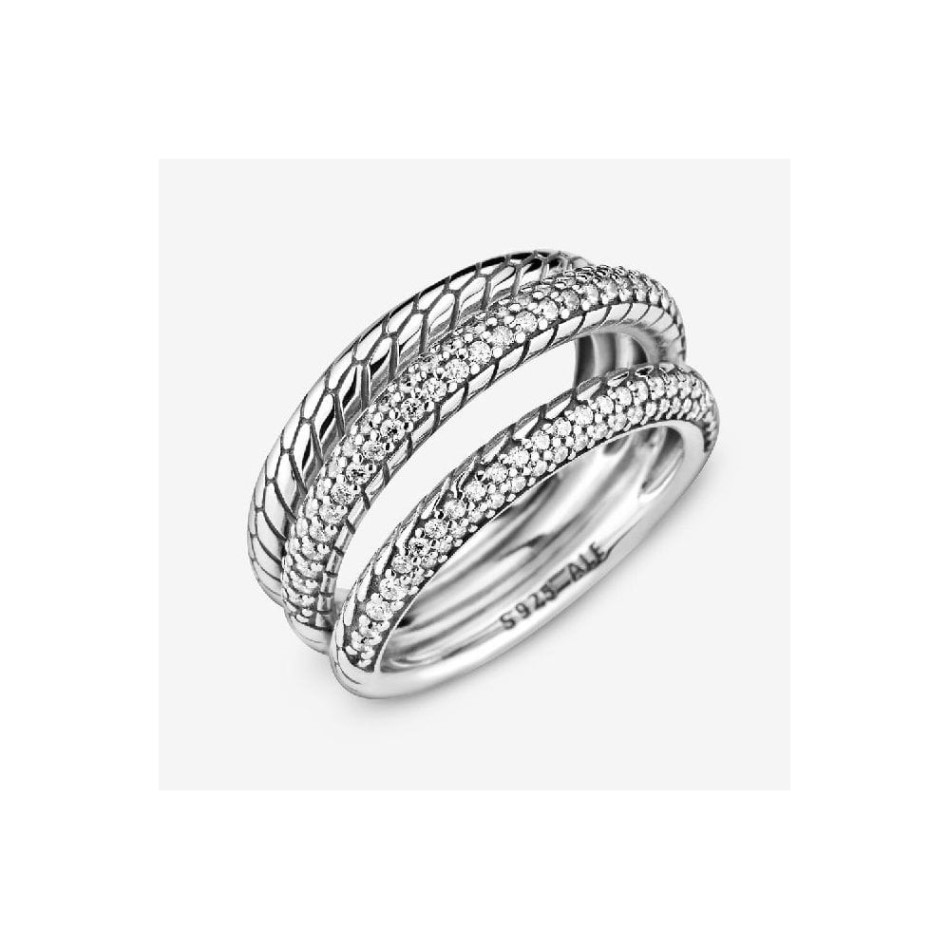 Triple Band Pave Pandora NZ Brand Snake Chain Pattern Ring